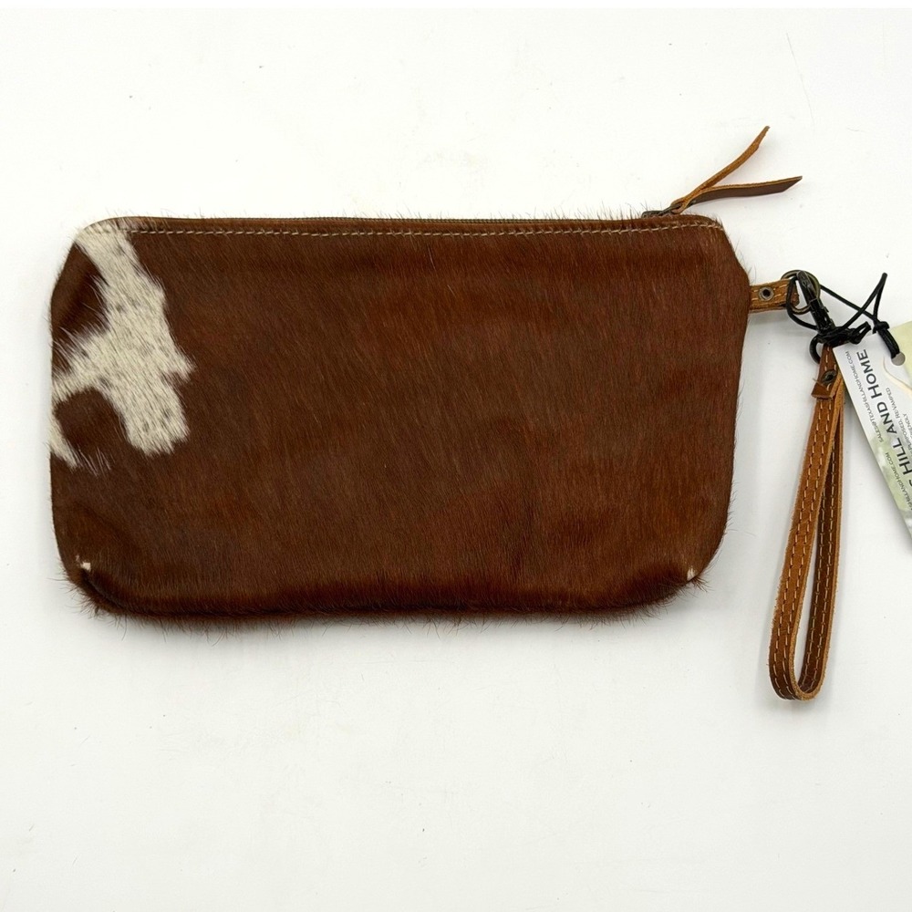 Myra Bag Genuine Cowhide Leather Wristlet Clutch Brown White Hair-on-Hide NEW